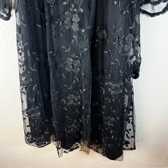 Lulu's Darling Charisma Black Mesh Embroidered Midi Dress - Picture 7 of 15